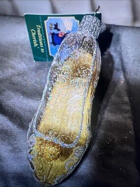 Old world Christmas Glittery Gold & Clear glass slipper Ornament